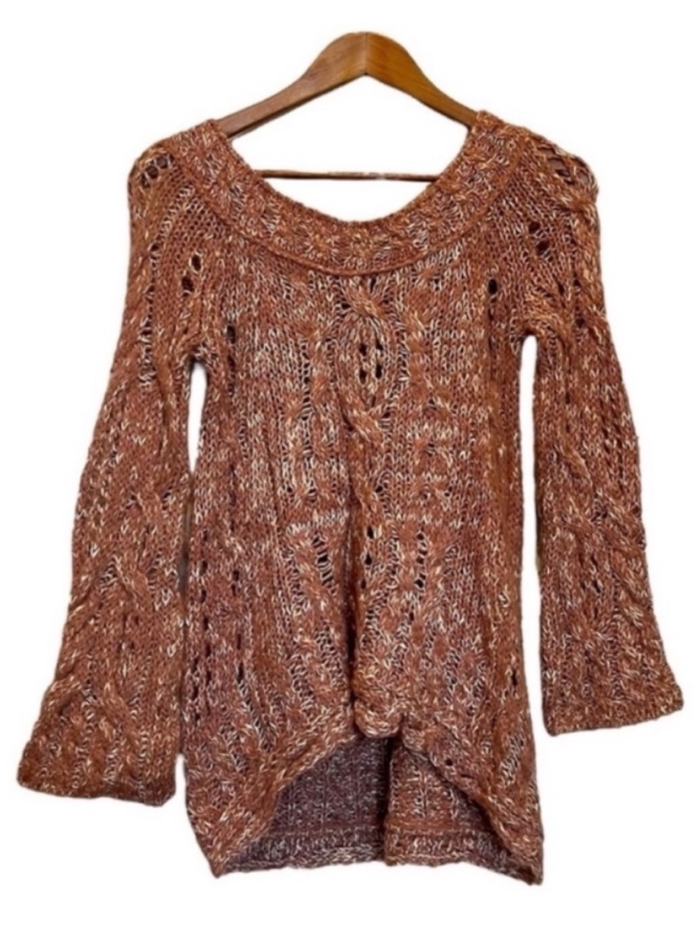 Free People Sweater Wool Alpaca Blend Open Knit Pink XS Oversized Relaxed Boho